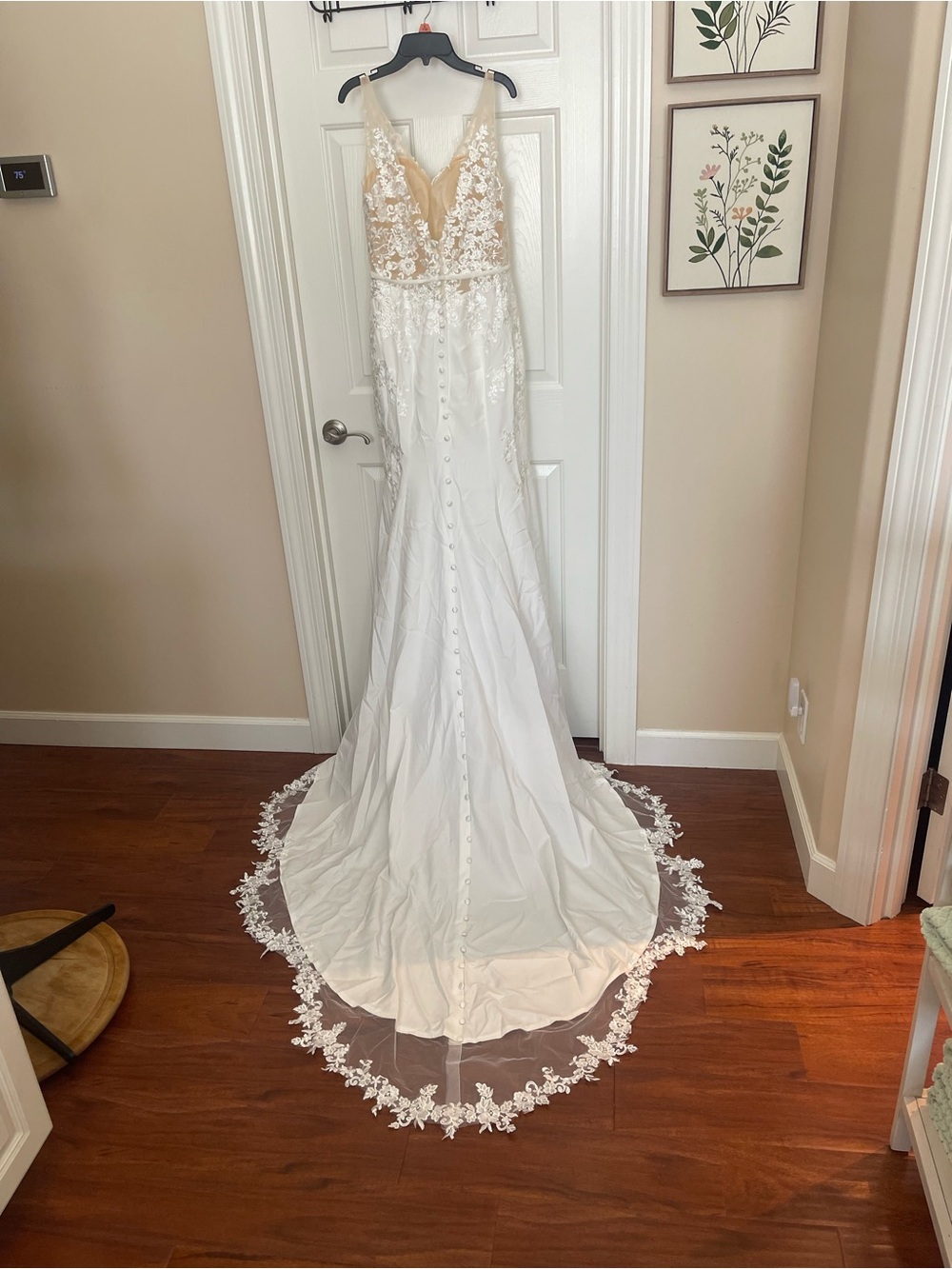 Lace Appliqué A-Line Wedding Gown in Ivory - Picture 11 of 12